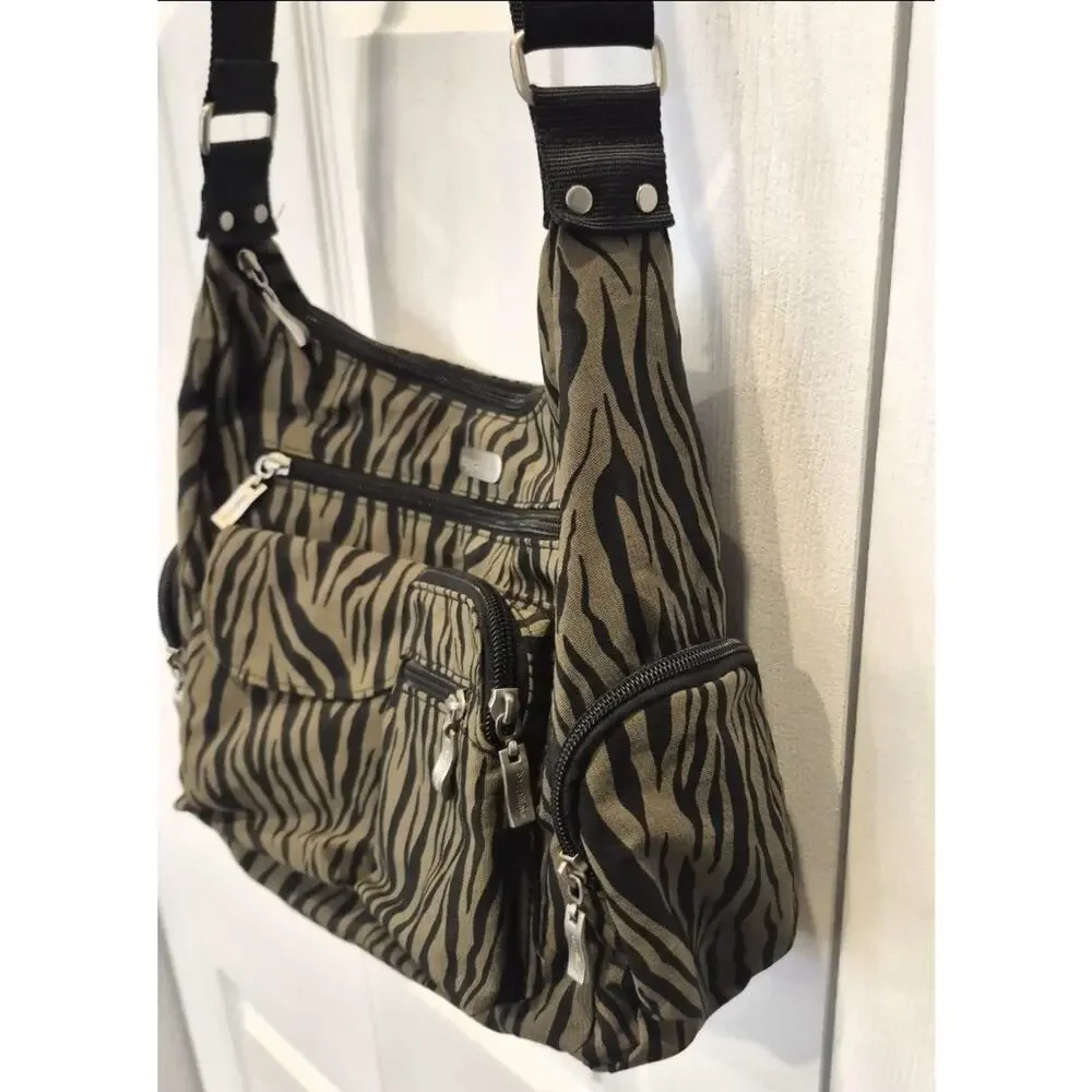 Baggallini Everywhere Zebra Print Bag Crossbody Travel Purse Nylon Multi-Pocket
